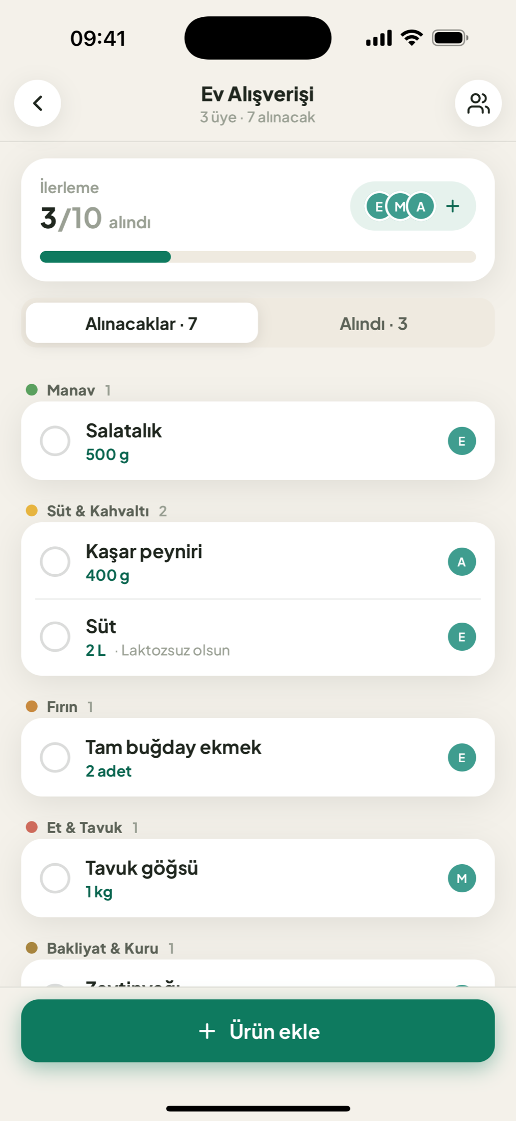 Grup listesi — kategorili ürünler