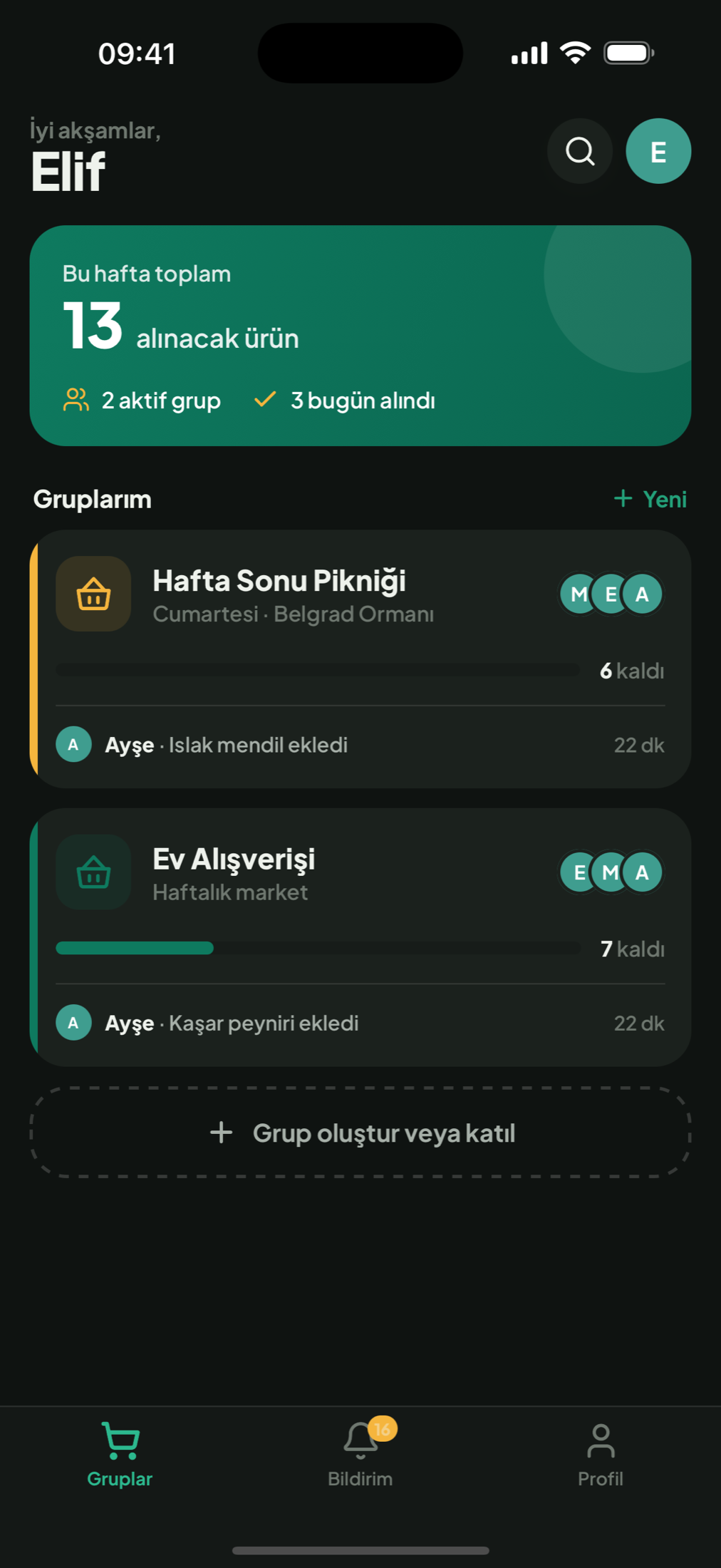 Koyu mod ana ekran